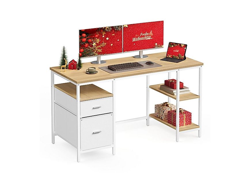 VASAGLE Schreibtisch Computertisch, Bürotisch, mit 3 Ablagen, 2 Schubladen, günstig online kaufen