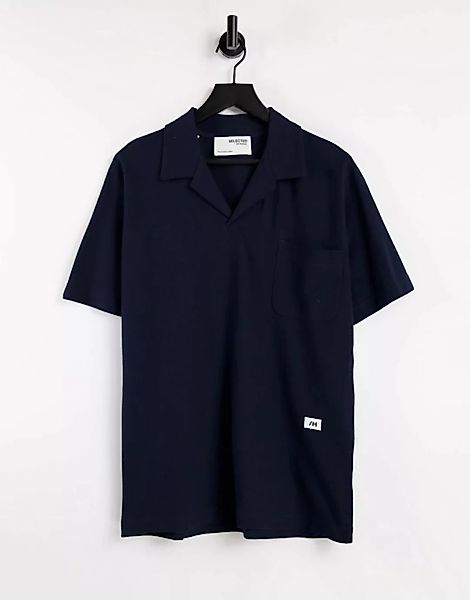 Selected Homme – Oversize-Polohemd aus Bio-Baumwolle in Marineblau mit Logo günstig online kaufen