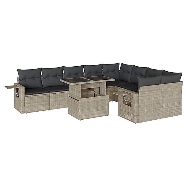 vidaXL 10-Tlg Garten-Sofagarnitur mit Kissen Hellgrau Poly Rattan 3268132 günstig online kaufen
