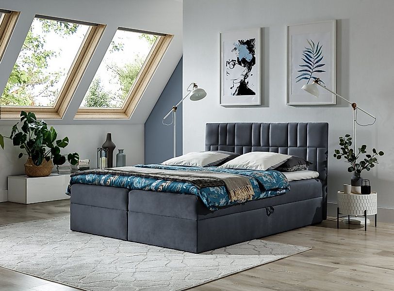 Fun Möbel Boxspringbett Boxspringbett Schlafzimmerbett CORTEZ in Stoff Anth günstig online kaufen