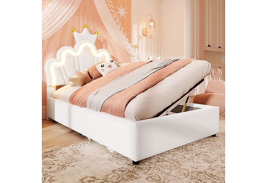 TavilaEcon Kinderbett Polsterbett Prinzessinnenbett mit Kronenform, Weiß/Ro günstig online kaufen