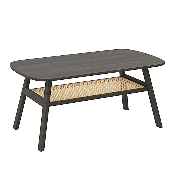 Costway Couchtisch Holz Wohnzimmertisch mit Rattan-Ablage Sofatisch günstig online kaufen