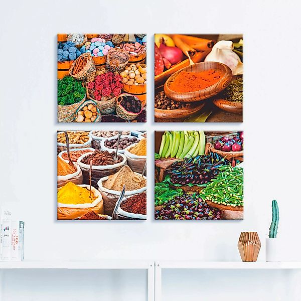 Artland Leinwandbild "Gewürz und Kräuter Sortiment", Lebensmittel, (4 St.) günstig online kaufen