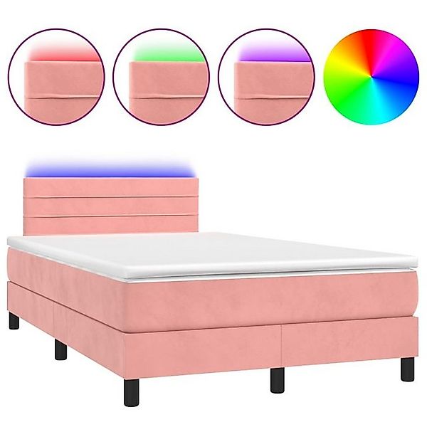 vidaXL Boxspringbett Boxspringbett mit Matratze LED Rosa 120x200 cm Samt Be günstig online kaufen