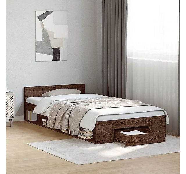 vidaXL Bett, Bettgestell mit Schublade Grau Sonoma 90x190 cm Holzwerkstoff günstig online kaufen