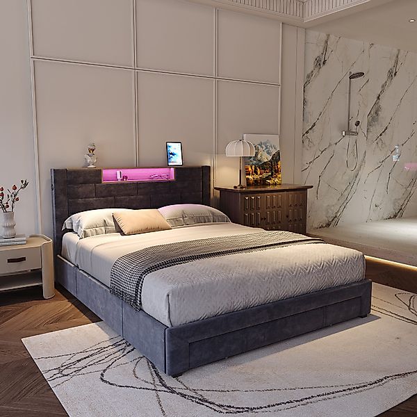 Gdood Polsterbett Stauraumbett Doppelbett LED + günstig online kaufen