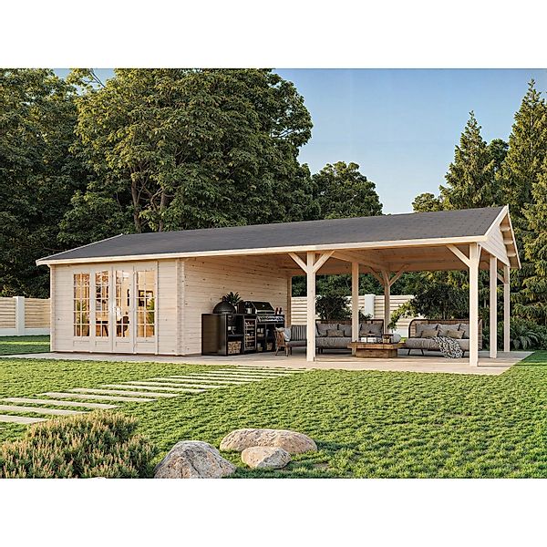 Palmako Gartenhaus Irene 956 x 550 cm Lackiert Grau-Weiß FSC® günstig online kaufen