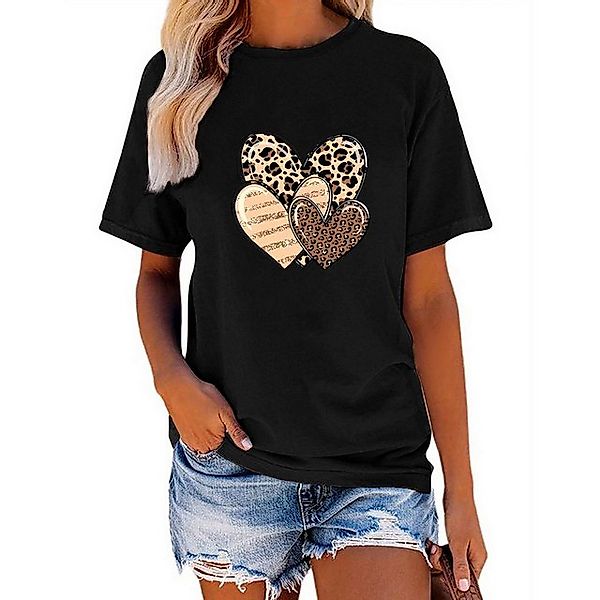 PYL Rundhalsshirt Damen Sommer Casual T-Shirt mit Leopardenherz Print Tee günstig online kaufen