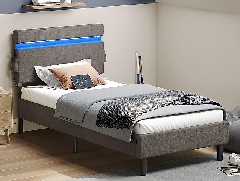 VASAGLE Polsterbett (90 x 190 cm), mit Kopfteil, LED, mit 2 Ladeanschlüsse günstig online kaufen