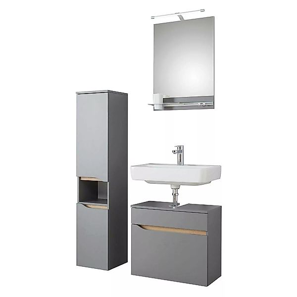 Badmöbel Set mit Spiegel und Beleuchtung QENA-66 in Quarzgrau Matt Touch mi günstig online kaufen