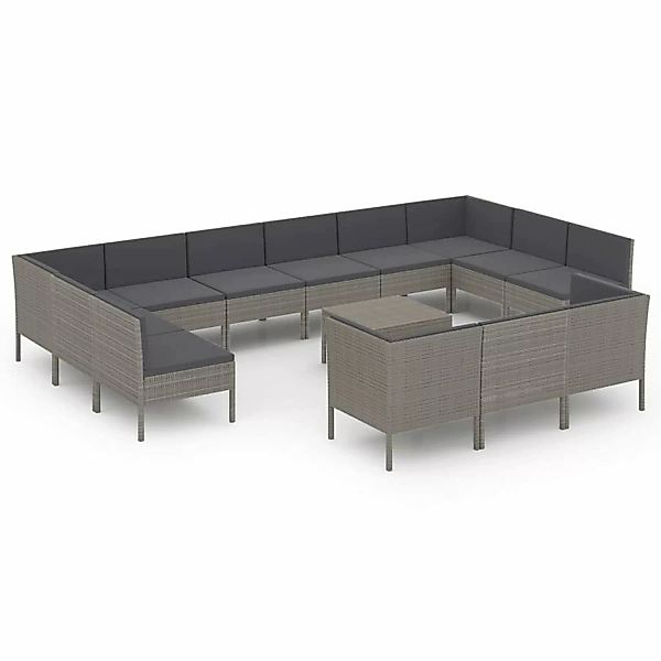 vidaXL 14-tlg Garten-Lounge-Set mit Auflagen Poly Rattan Grau Modell 3 günstig online kaufen