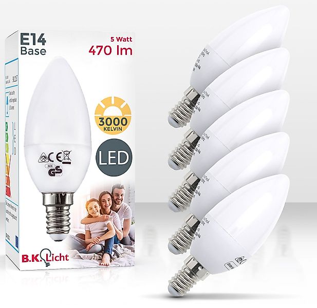 B.K.Licht LED-Leuchtmittel, E14, 5 St., Warmweiß, LED-Lampe Glühbirne 5 Wat günstig online kaufen