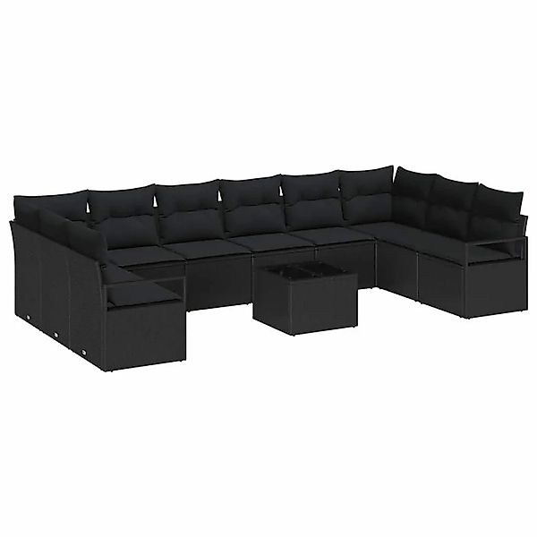 vidaXL Sofa Set mit Kissen mit Speicher 11-Tlg Schwarz Poly-Rattan 3355242 günstig online kaufen