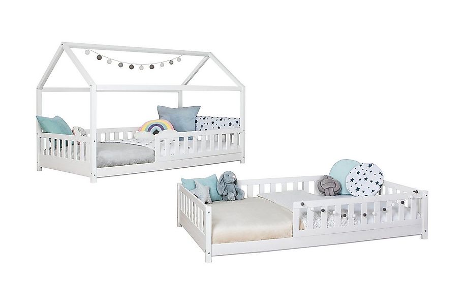 Ticaa Hausbett Duo mit Rausfallschutz aus Kiefer, Bodenbett 90x200, inkl. a günstig online kaufen