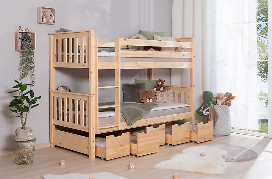 Ticaa Etagenbett "Sammy", mit Rollrost und Schubkästen "Marlies", Kiefer günstig online kaufen