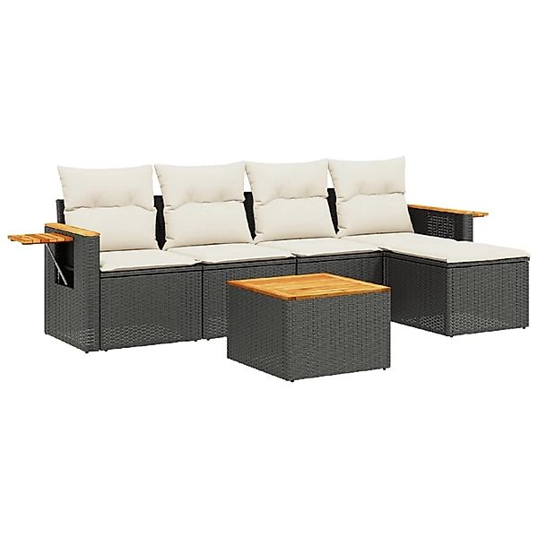 vidaXL 6-Tlg Garten-Sofagarnitur mit Kissen Schwarz Poly Rattan 3259165 günstig online kaufen