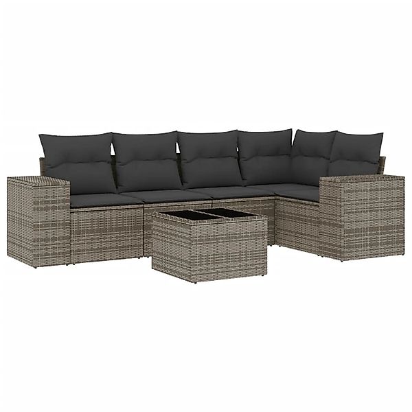 vidaXL 6-Tlg Garten-Sofagarnitur mit Kissen Grau Poly Rattan 3254877 günstig online kaufen