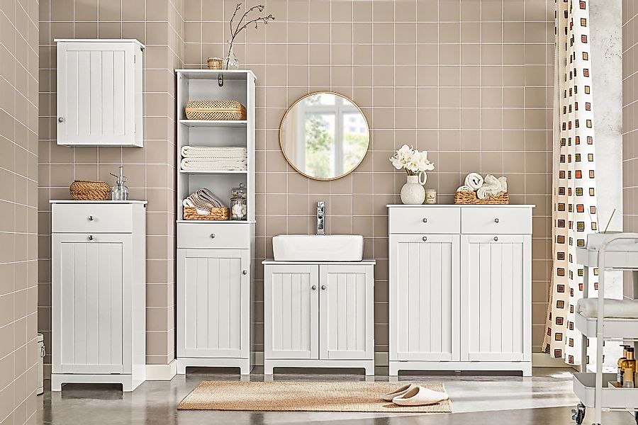 SoBuy Waschbeckenunterschrank mit 2 Fächern MDF Weiß 60 cm BZR18-II-W günstig online kaufen