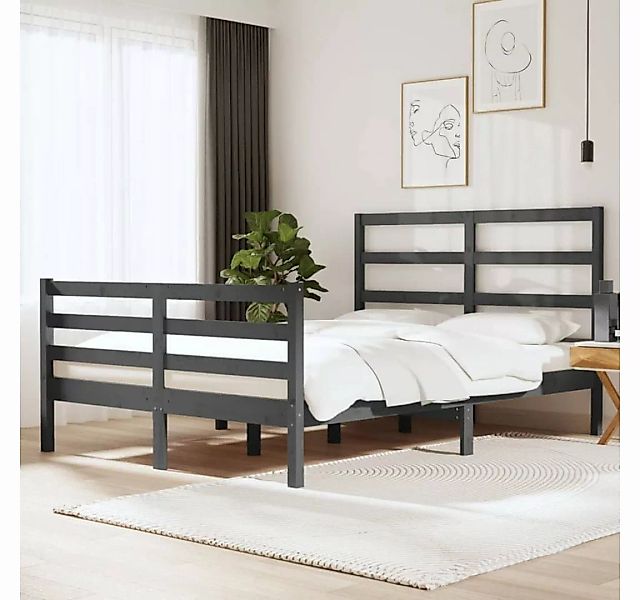 furnicato Bett Massivholzbett Grau Kiefer 135x190 cm günstig online kaufen
