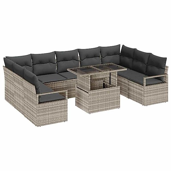 vidaXL Garten-Sofa-Set mit Speicher 10-Tlg Hellgrau Poly Rattan 3357625 günstig online kaufen