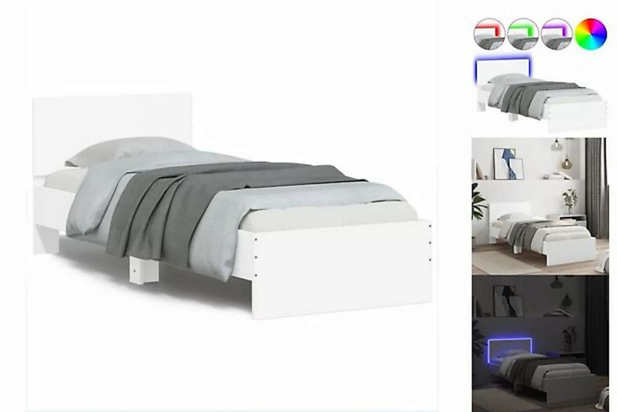 vidaXL Bettgestell Bettgestell mit Kopfteil und LED-Leuchten Weiß 90x200 cm günstig online kaufen