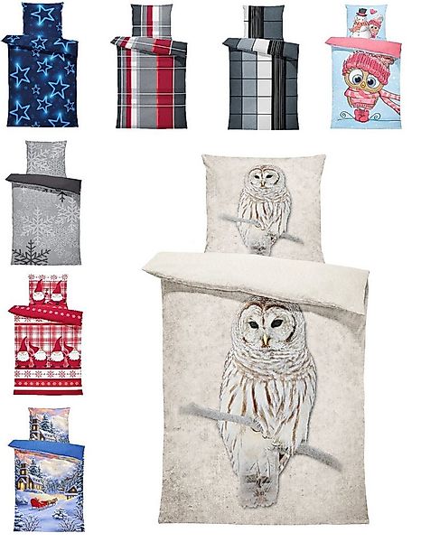 One Home Bettwäsche Winter Thermofleece, Fleece, 4 teilig, Eule Natur Tierm günstig online kaufen