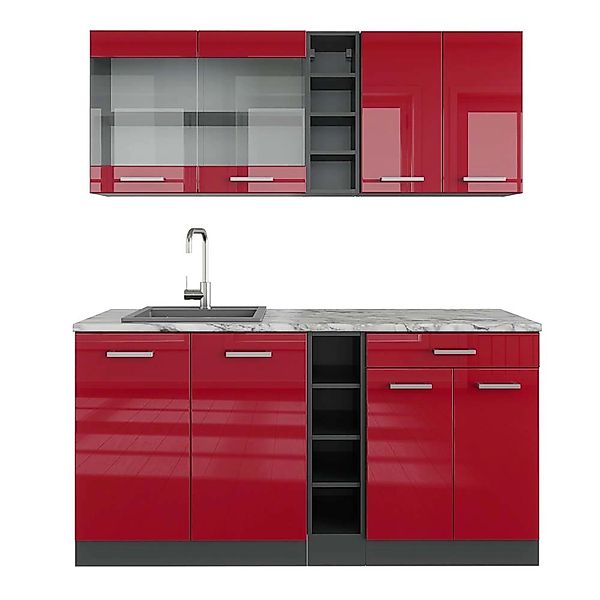 Vicco R-Line Singleküche Bordeaux Hochglanz/Anthrazit 160 cm AP Marmor günstig online kaufen