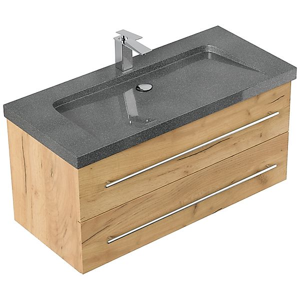 Posseik Badmöbel Granit G654 Yamo 1 Hahnloch SoftClose 100 cm Eiche Gold günstig online kaufen