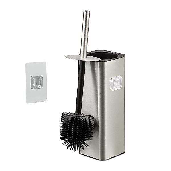 relaxdays WC-Garnitur Toilettenbürste zur Wandmontage, silber günstig online kaufen