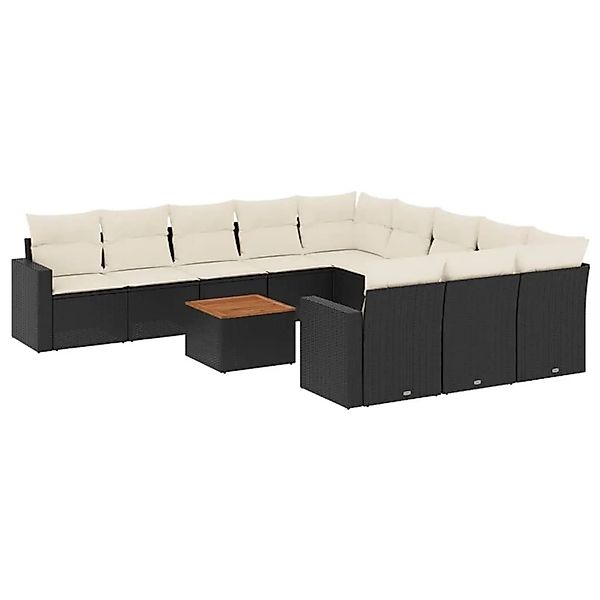 vidaXL 12-Tlg Garten-Sofagarnitur mit Kissen Schwarz Poly Rattan 3224348 günstig online kaufen