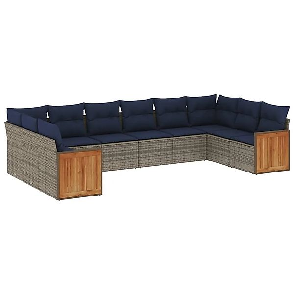 vidaXL 10-Tlg Gartensofa-Set mit Kissen Grau Polyrattan 3228007 günstig online kaufen