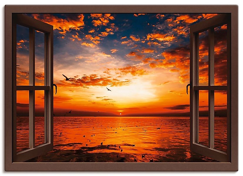 Artland Leinwandbild "Fensterblick Sonnenuntergang am Strand" Fensterblick günstig online kaufen