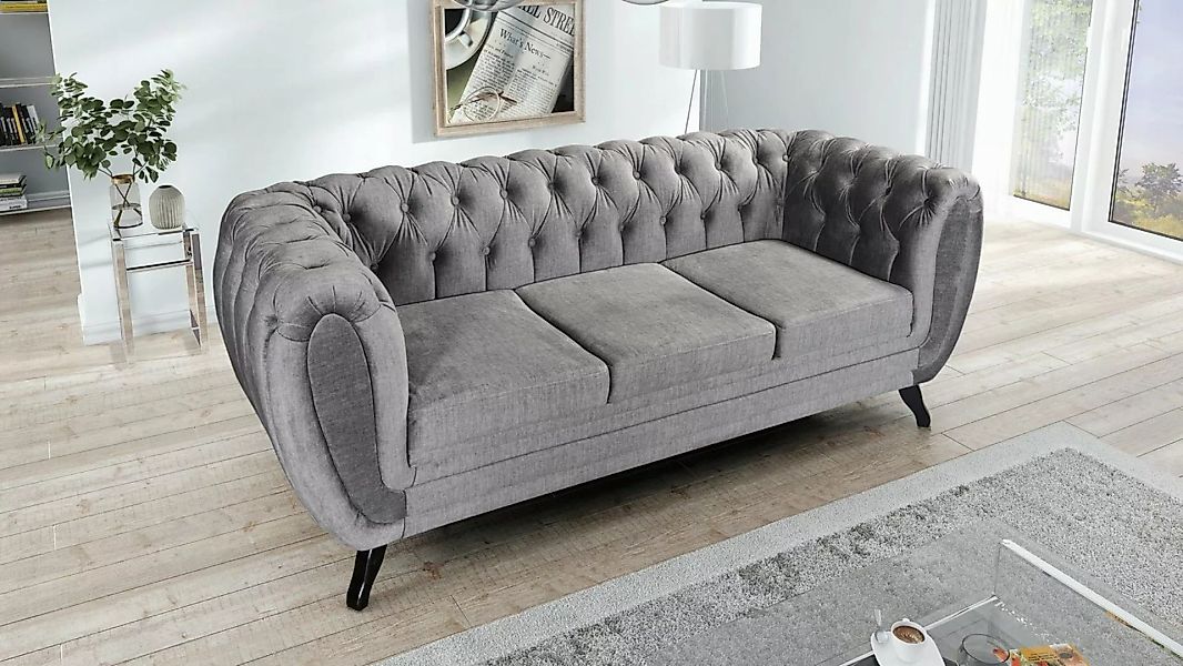 Küchen-Preisbombe Sofa Edles Sofa 3 Sitzer Velours grau Couch Polstersofa W günstig online kaufen