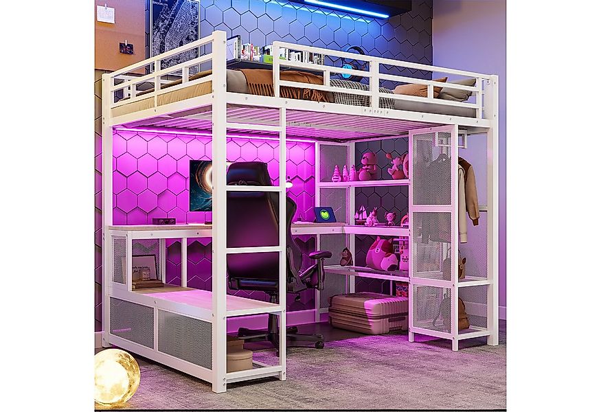 Merax Hochbett 140x200cm mit LED-Beleuchtung & USB-Anschluss (1-St., Jugend günstig online kaufen