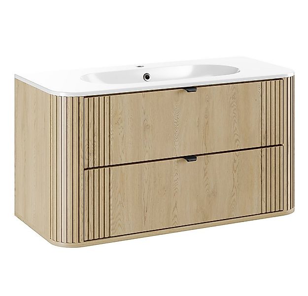 Lomadox Waschtisch OLIVA-56, Eiche gerillt 100 cm breit Metallgriffe Softcl günstig online kaufen