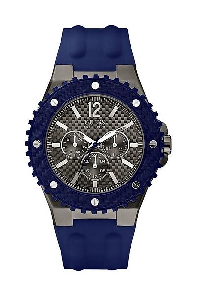 Guess Multifunktionsuhr Armbanduhr Edelstahl Kunststoff Blau Grau Datum Ana günstig online kaufen