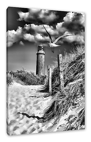 Pixxprint Leinwandbild Schöner Leuchtturm am Strand, günstig online kaufen