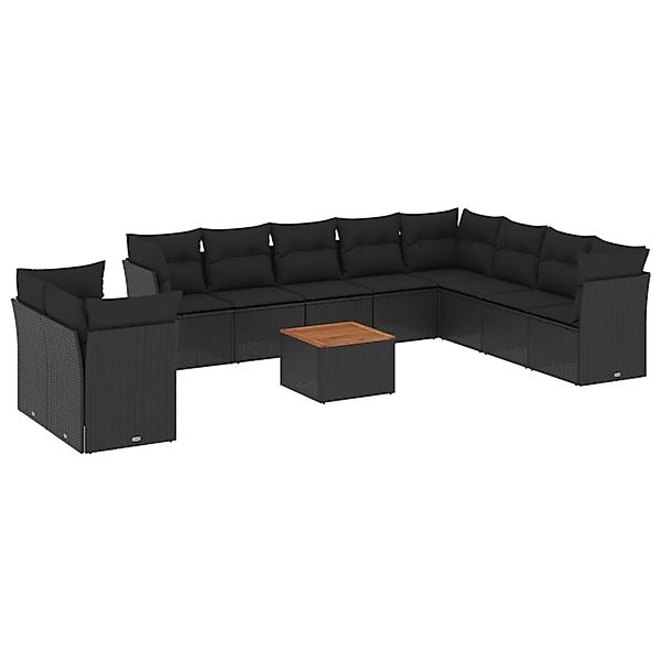 vidaXL 11-Tlg Garten-Sofagarnitur mit Kissen Schwarz Poly Rattan 3256048 günstig online kaufen
