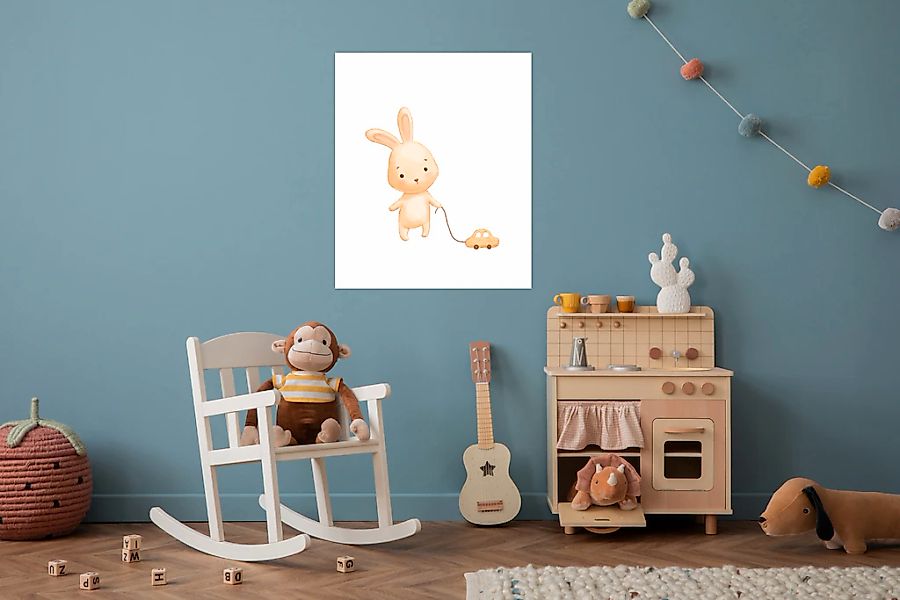 Lüttenhütt Poster "Hase mit Spielzeugauto", Fahrzeuge-Fantasy-Hase-Hasen-Ti günstig online kaufen