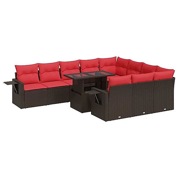 vidaXL 11-Tlg Garten-Sofagarnitur mit Kissen Braun Poly Rattan Akazie 33265 günstig online kaufen