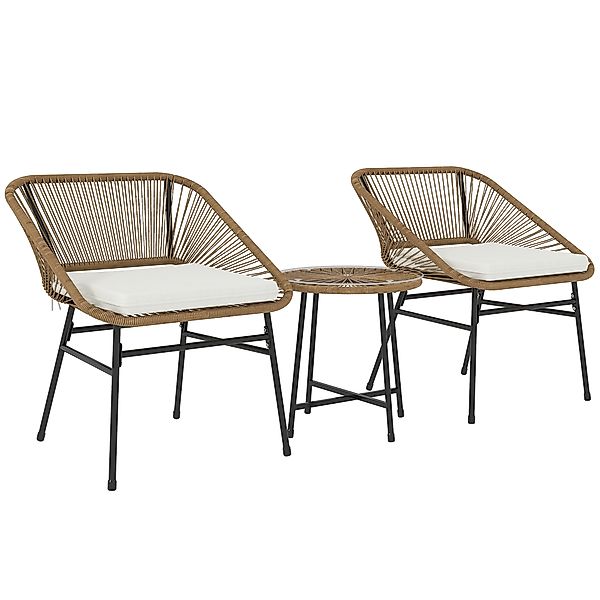 Outsunny Gartenmöbelset 3-teilig aus PE-Rattan und Stahl, 2 Stühle mit Kiss günstig online kaufen