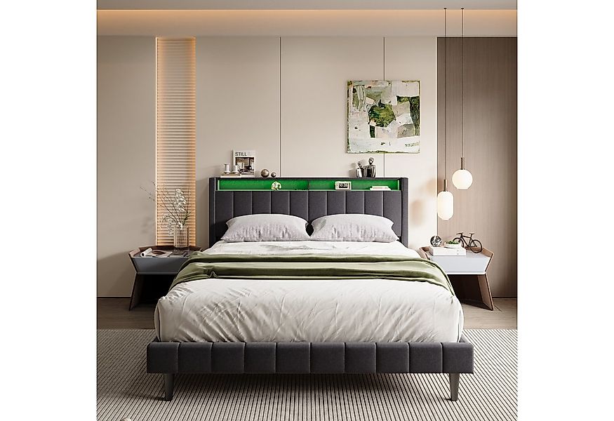 Gdood Jugendbett Polsterbett Doppelbett Stauraumbett LED, Leinenstoff (1-tl günstig online kaufen