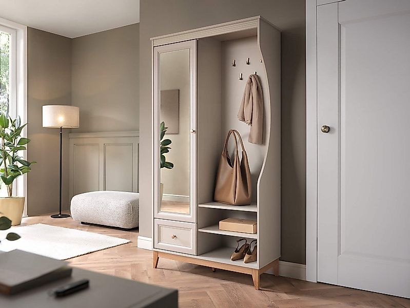 Beautysofa Garderobenschrank Charlott Kaschmir (mit Spiegel, Kleiderstange günstig online kaufen
