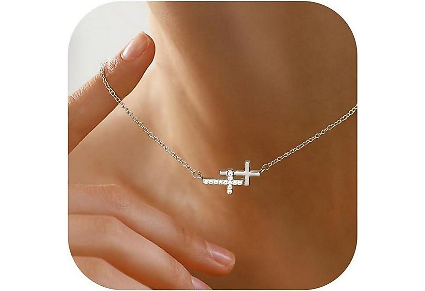 LuxusKollektion Kreuzkette Damen Kreuz Kette 14K Gold Vergoldet Silber/Gold günstig online kaufen