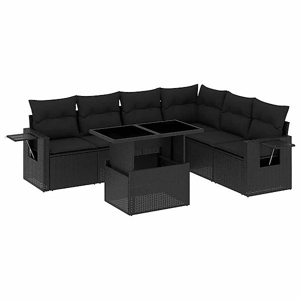 vidaXL 7-Tlg Garten-Sofagarnitur mit Kissen Schwarz Poly Rattan 3267925 günstig online kaufen