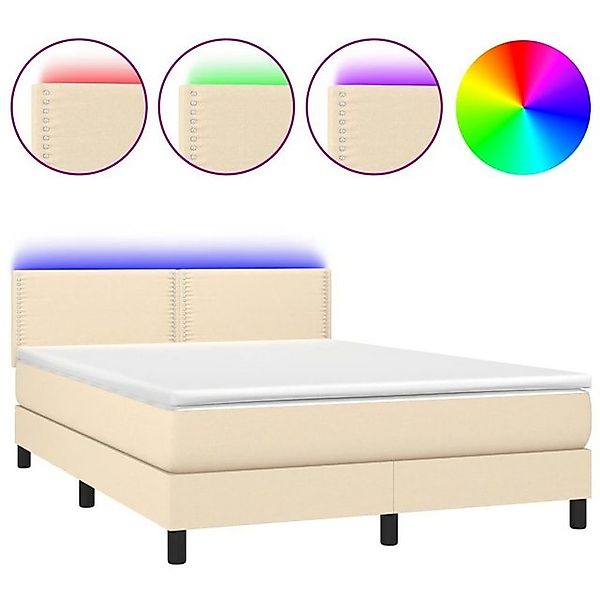 vidaXL Boxspringbett Boxspringbett mit Matratze LED Creme 140x200 cm Stoff günstig online kaufen