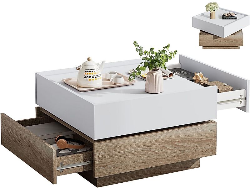 SeedWave Couchtisch Sofatisch, 360° Drehbare Ober-Tischplatte, 2 Grifflosen günstig online kaufen