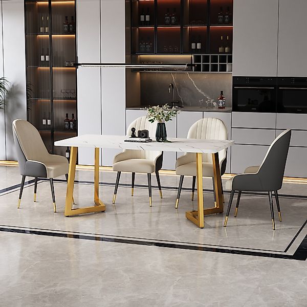 Esstisch, Moderner Luxus Rechteckig mit Vergoldeten Metallbeine MDF-Tischpl günstig online kaufen