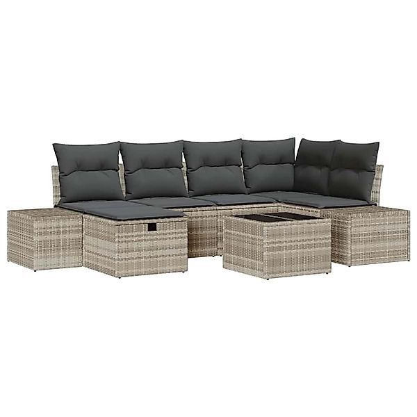 vidaXL 7-Teiliges Garten-Sofa-Set mit Kissen Hellgrau aus Poly Rattan 33593 günstig online kaufen