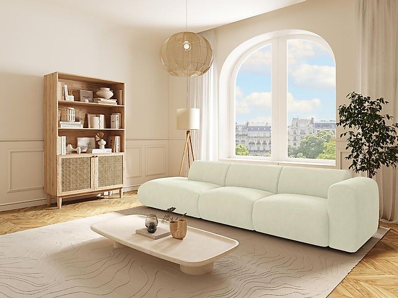 Großes Sofa 5-Sitzer - Armlehne rechts - Strukturstoff - Beige - POGNI von günstig online kaufen